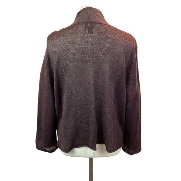 Eileen Fisher Open Front Linen Cardigan Sweater Womens XL Chocolate Brown - Picture 4 of 9